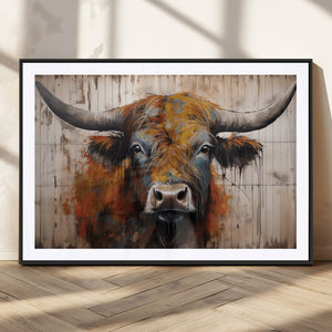 Abstract Bull Highland Cow Canvas Wall Art Print – Vibrant