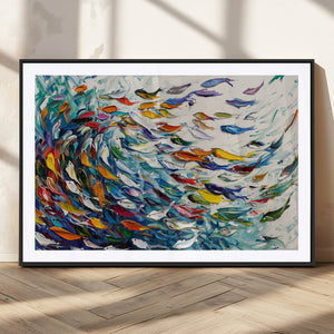 Modern Abstract Fish Shoal Wall Art Canvas Print, Colorful