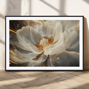Gold Floral Wall Art Canvas Print, Framed Modern Flower Art