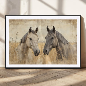 Chines Ink Style Grunge Horses Wall Art Canvas Print
