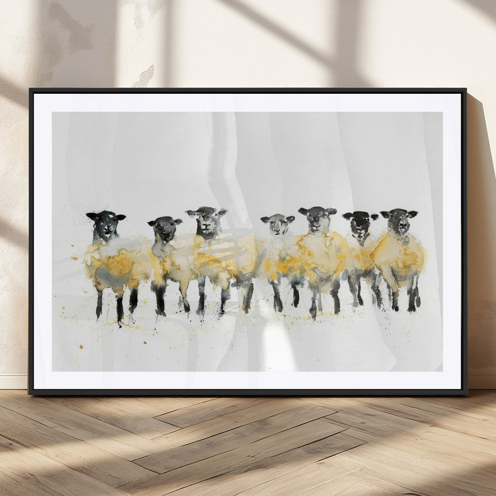 Farmhouse Wall Art Sheep Print | Ready to Hang Framed Canvas