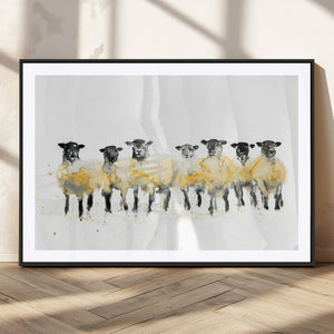 Farmhouse Wall Art Sheep Print | Ready to Hang Framed Canvas