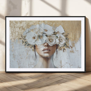 Golden Petal Wall Art - Canvas Print Flower Head Woman