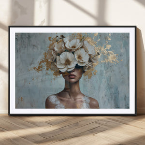 Golden Petal Wall Art - Petal Silhouette Woman Wall Art