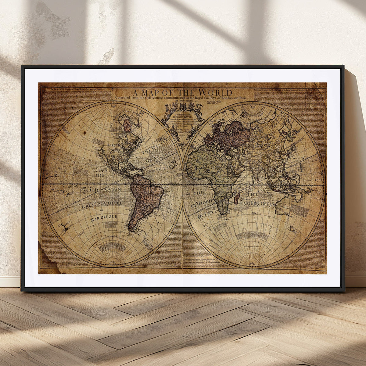Vintage World Map Wall Art Canvas – Antique Style Push Pin