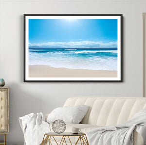 Wall Art Canvas Print Shiny Blue Sea and Beach