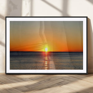 Golden Horizon Sunset Over Ocean Wall Art Canvas Print –