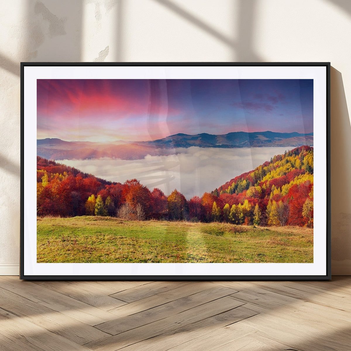 Autumn Mountain Foggy Landscape Wall Art Canvas Print |
