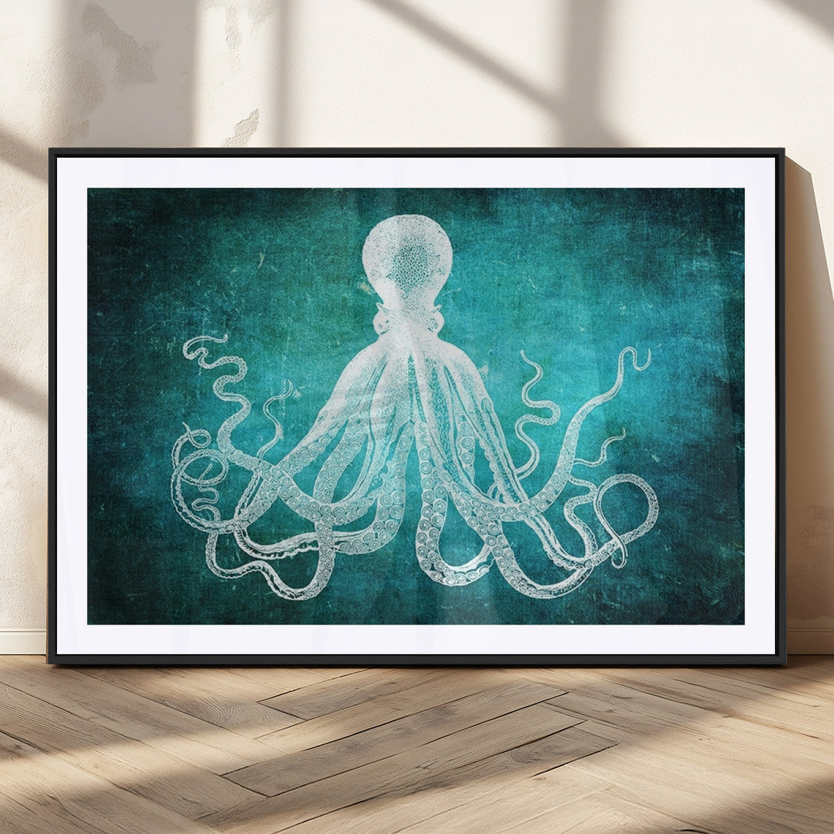 Green Octopus Abstract Wall Art Canvas Print