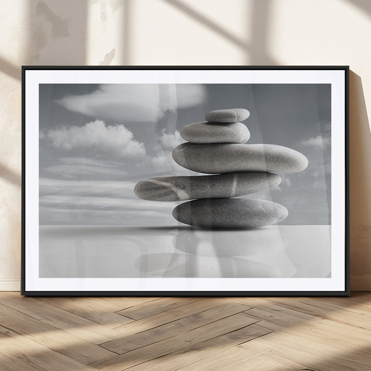 Still Life Black and White Zen Stones Wall Art Canvas,
