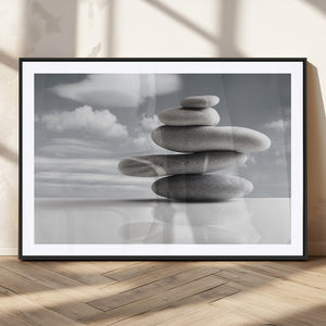 Still Life Black and White Zen Stones Wall Art Canvas,
