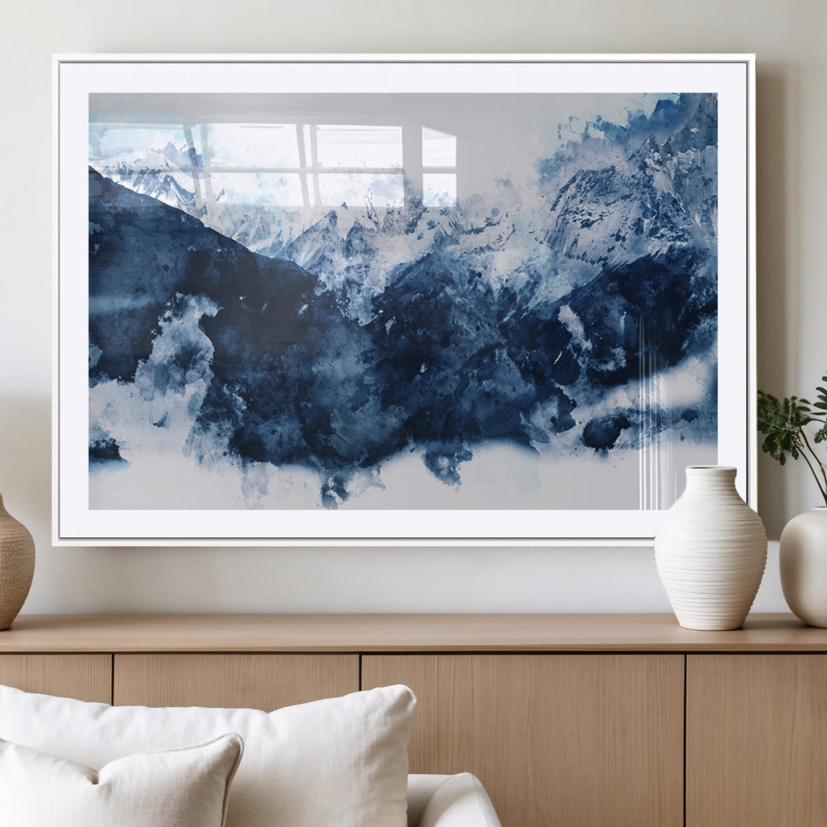 Abstract Blue Mountain Canvas Wall Art – Modern Triptych