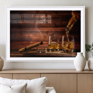Whiskey and Cigar Wall Art Canvas | 3 Panel Bar Room Decor