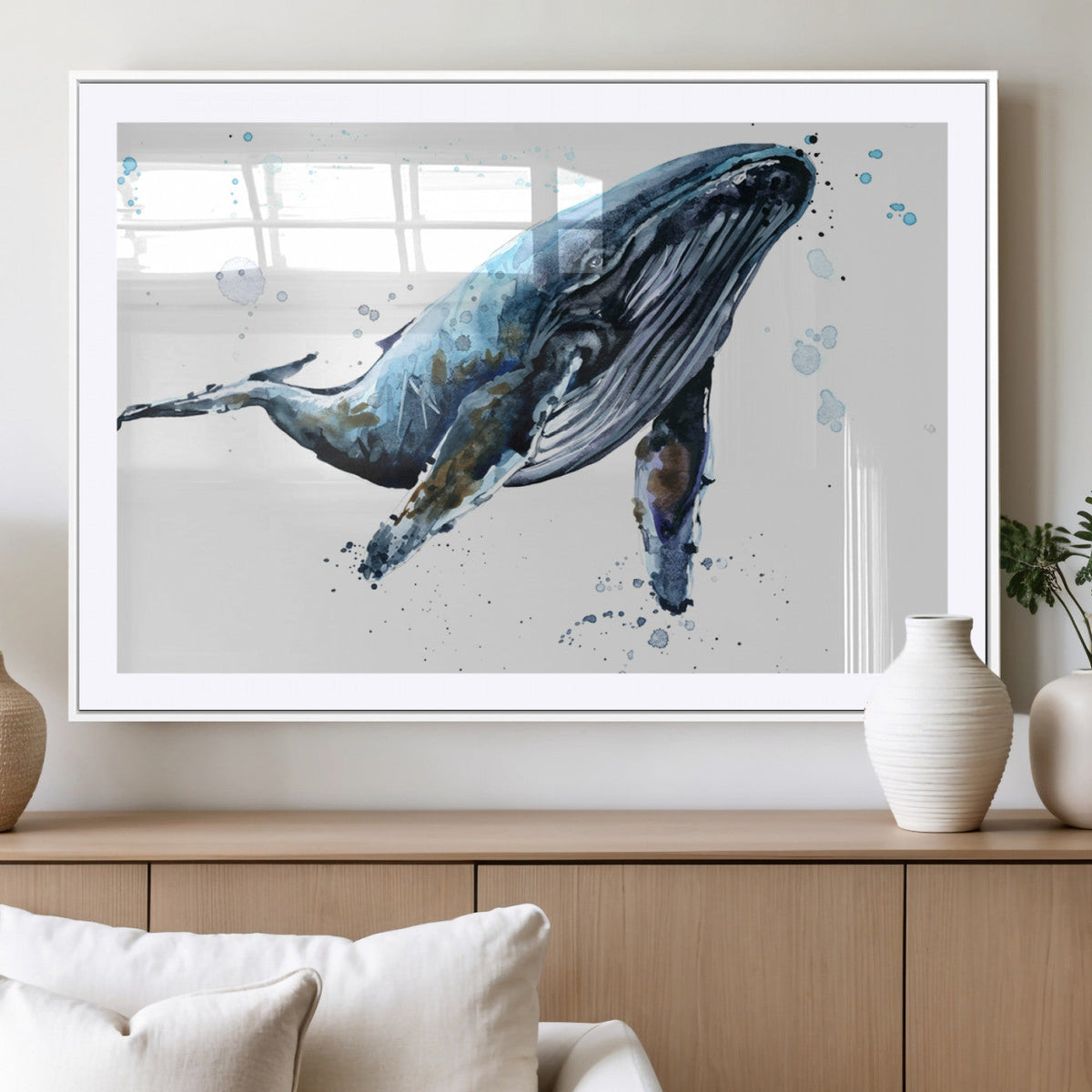Watercolor Whale Wall Art Canvas Print
