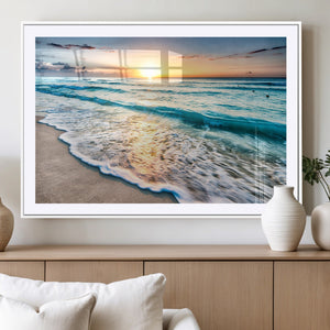 Sunset Beach Waves Canvas Wall Art – 5-Panel Ocean Sunset