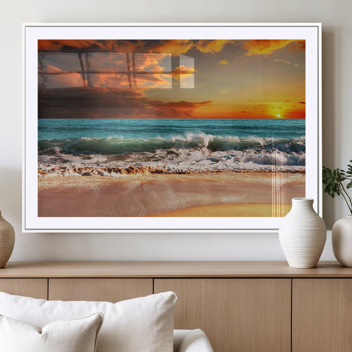 Golden Sunset Beach Canvas Wall Art – Triptych Seascape
