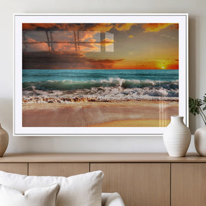 Golden Sunset Beach Canvas Wall Art – Triptych Seascape