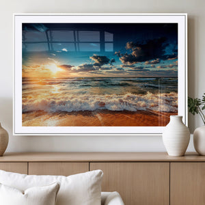 Golden Hour Sunset Over Ocean Waves Wall Art Canvas Print |