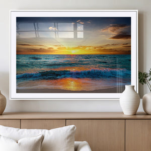 Vibrant Ocean Sunrise Over Golden Beach Waves, Giclee Canvas