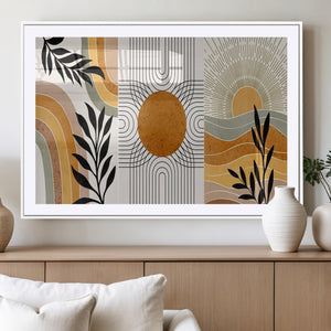 Modern Boho Sun and Leaf Abstract Art – 3-Panel Giclée