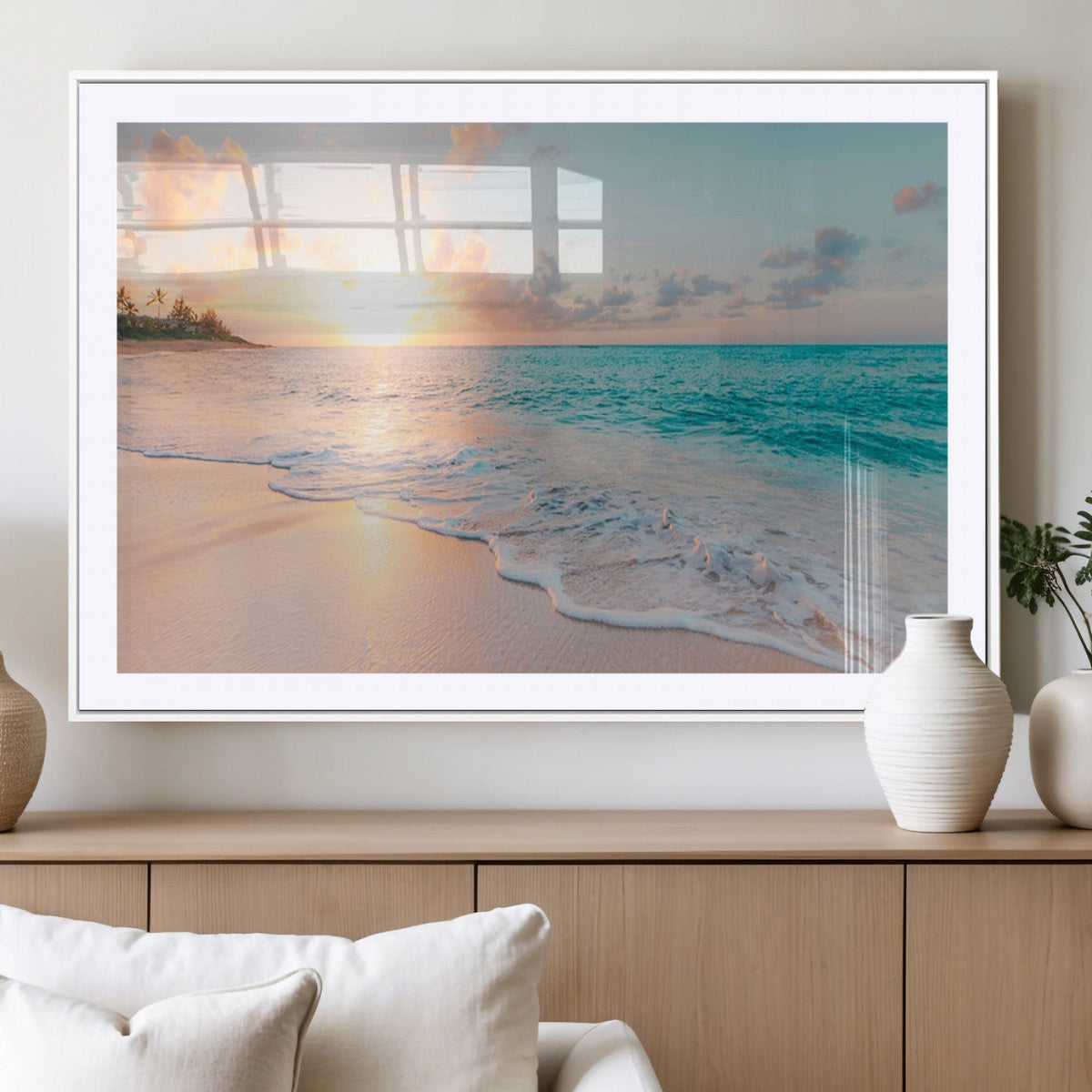 Beach Sunrise Wall Art, Coastal Seascape Canvas Print, Ocean