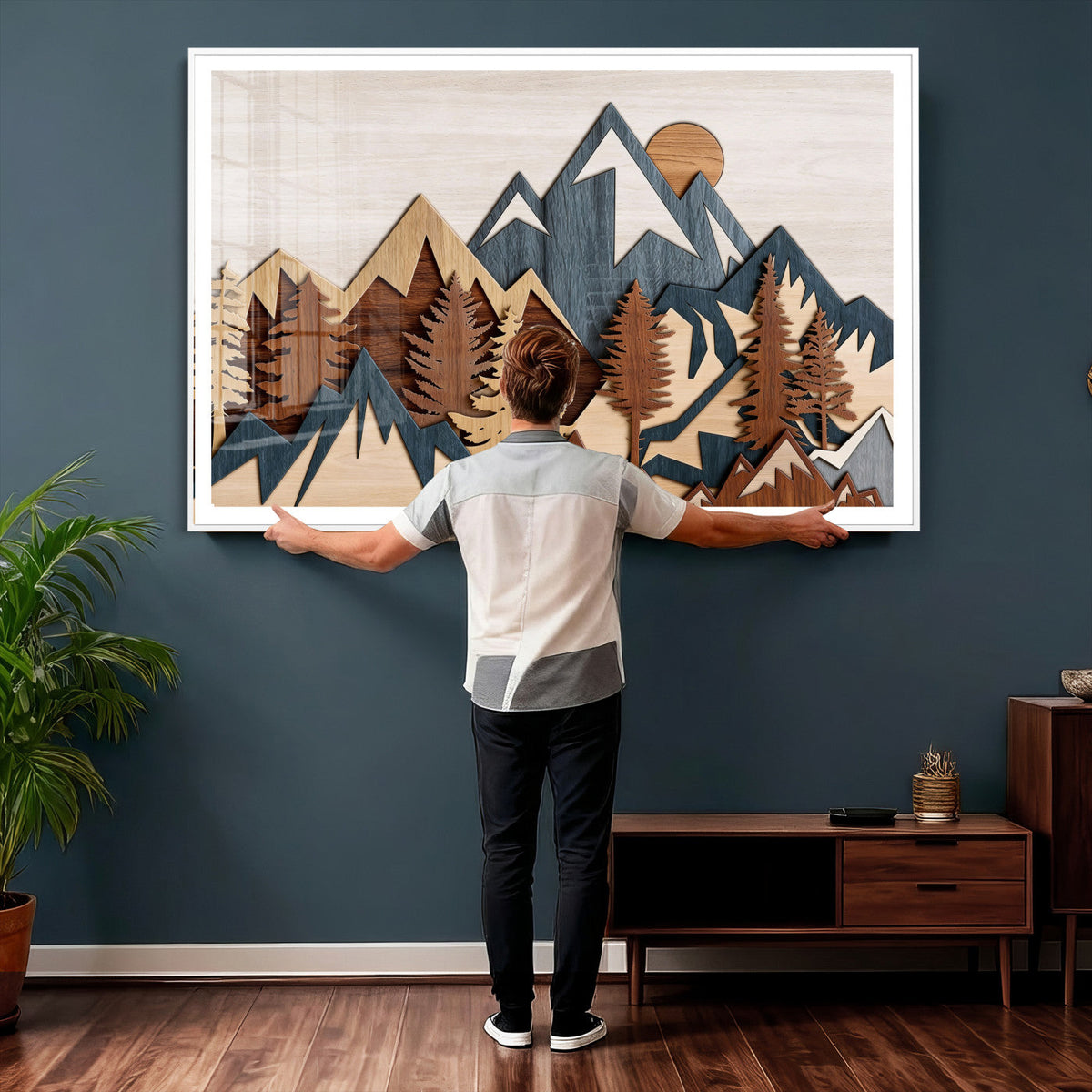 Woodland Mountain Landscape Triptych, Giclee Canvas Art for