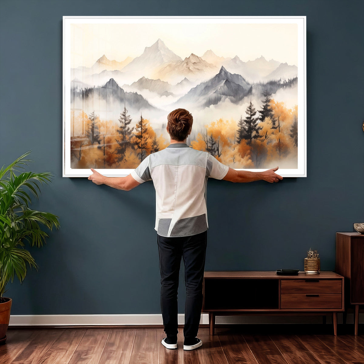 Abstract Mountain Wall Art | Misty Mountain Forest and