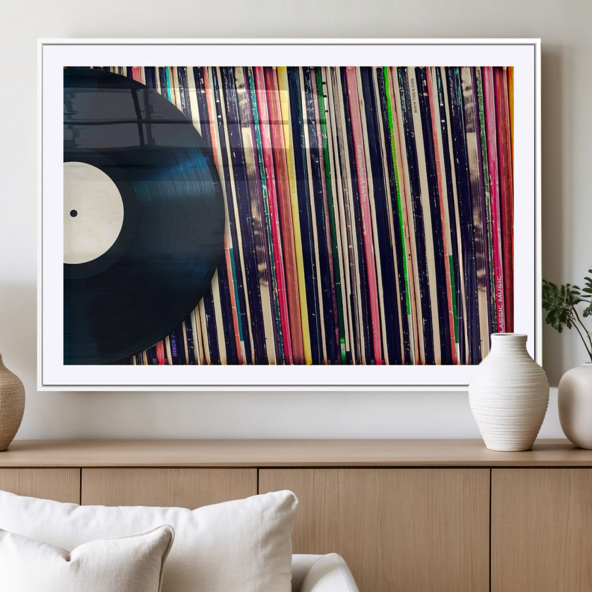 Vinyl Record and Album Collection Canvas Wall Art - Retro