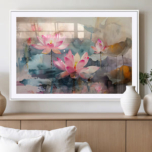 Lotus Flower Wall Art | 3-Panel Giclee Canvas Print of Pink