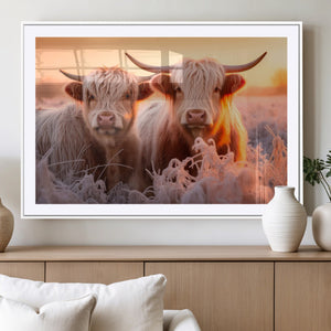 Highland Cows at Sunrise Wall Art Canvas Set – Serene and