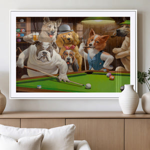 Dogs Playing Pool Canvas Wall Art Funny Gifts Dog Print