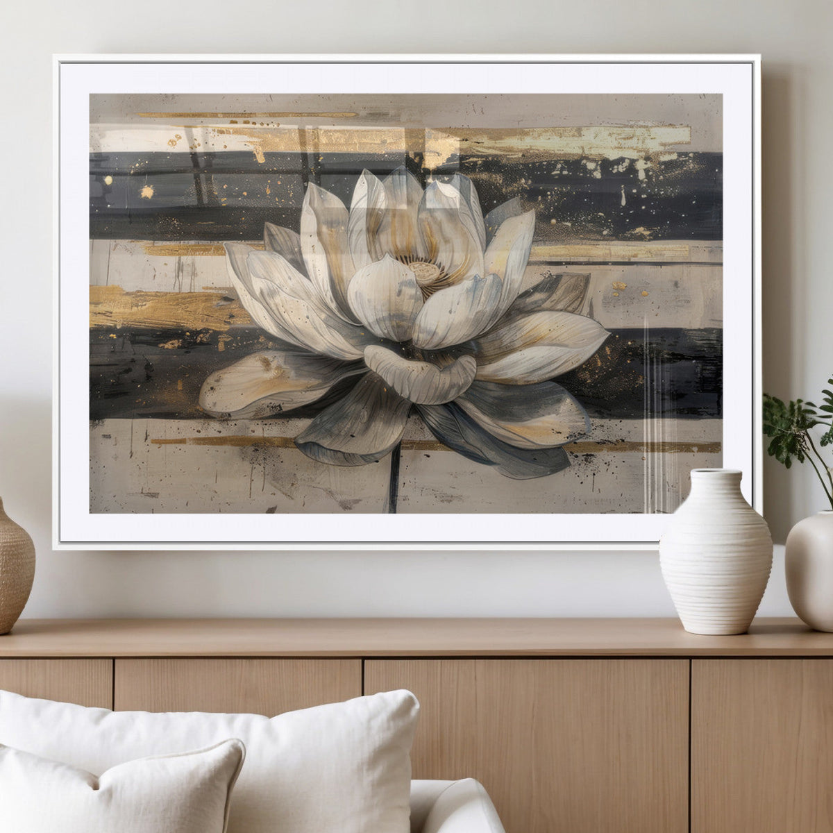 Lotus Flower Wall Art – Framed Abstract Floral Canvas