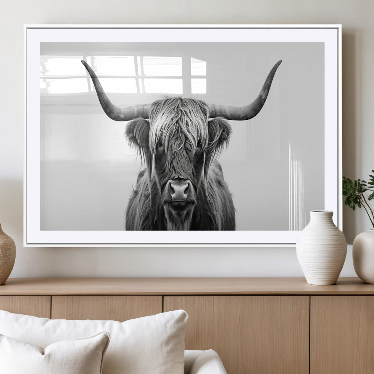 Highland Wall Art Canvas Print – Minimalist Black and White