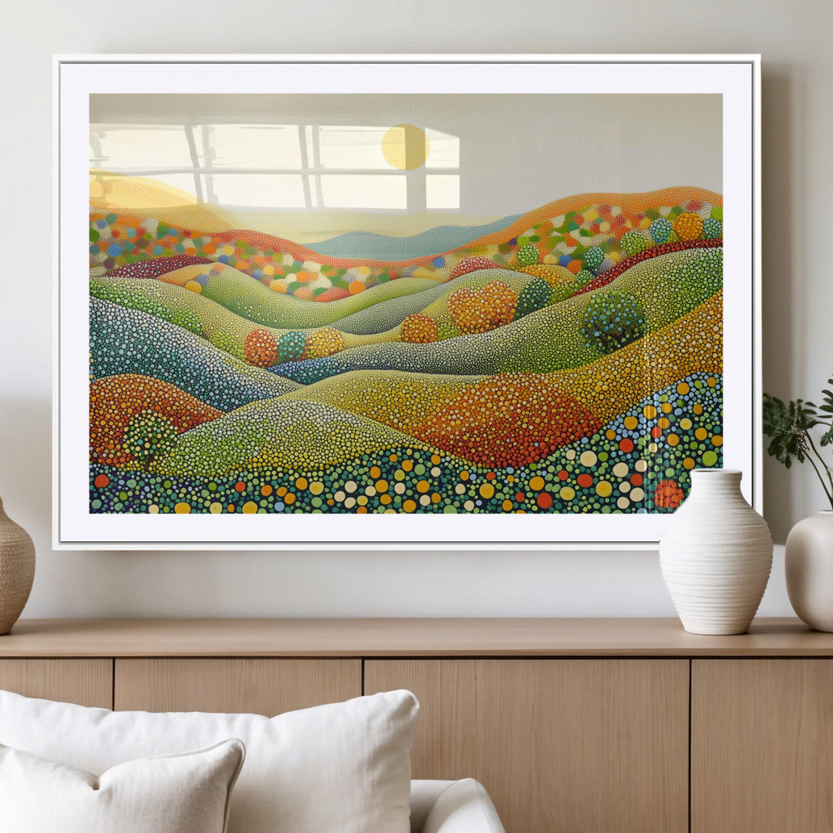 YAYOI KUSAMA Colorful Dot Art Landscape Canvas - Framed