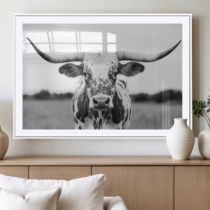 Highland Cow Wall Art Canvas Print – Black and White Western