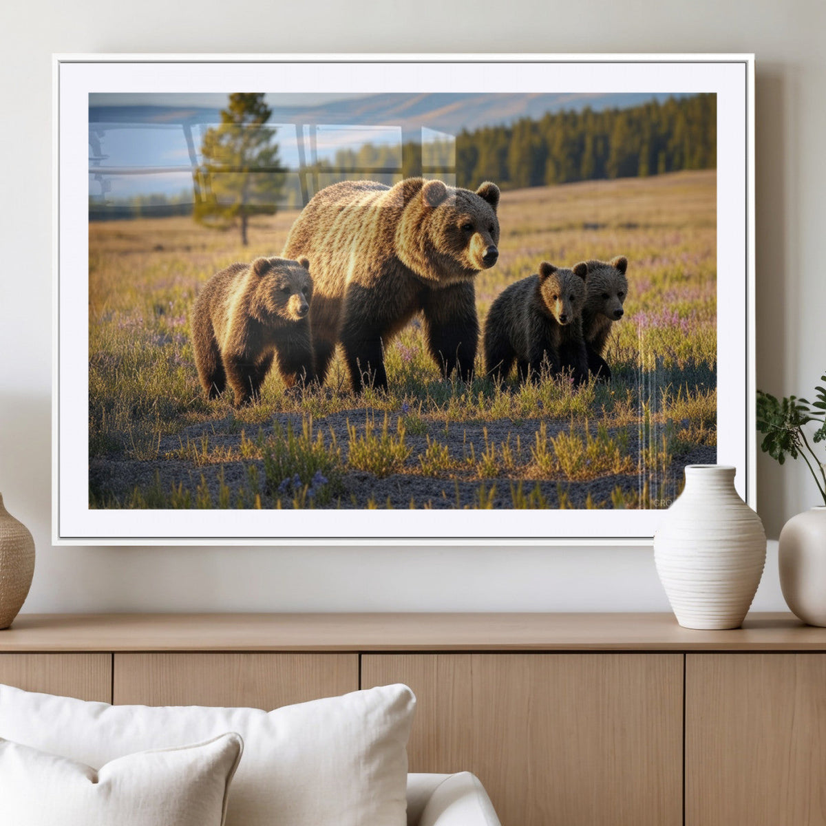 Grizzly Bear Family Wall Art Canvas Print – Majestic
