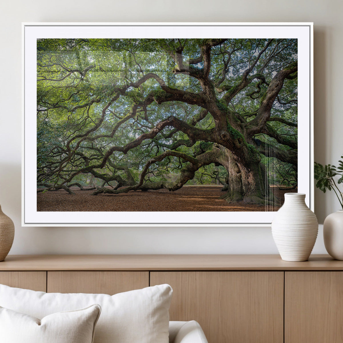 Historic Tree Wall Art – Framed Mossy Branch Canvas Artwork,