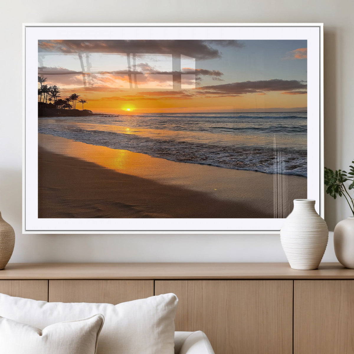 Tropical Beach Wall Art – Framed Sunset Ocean Canvas