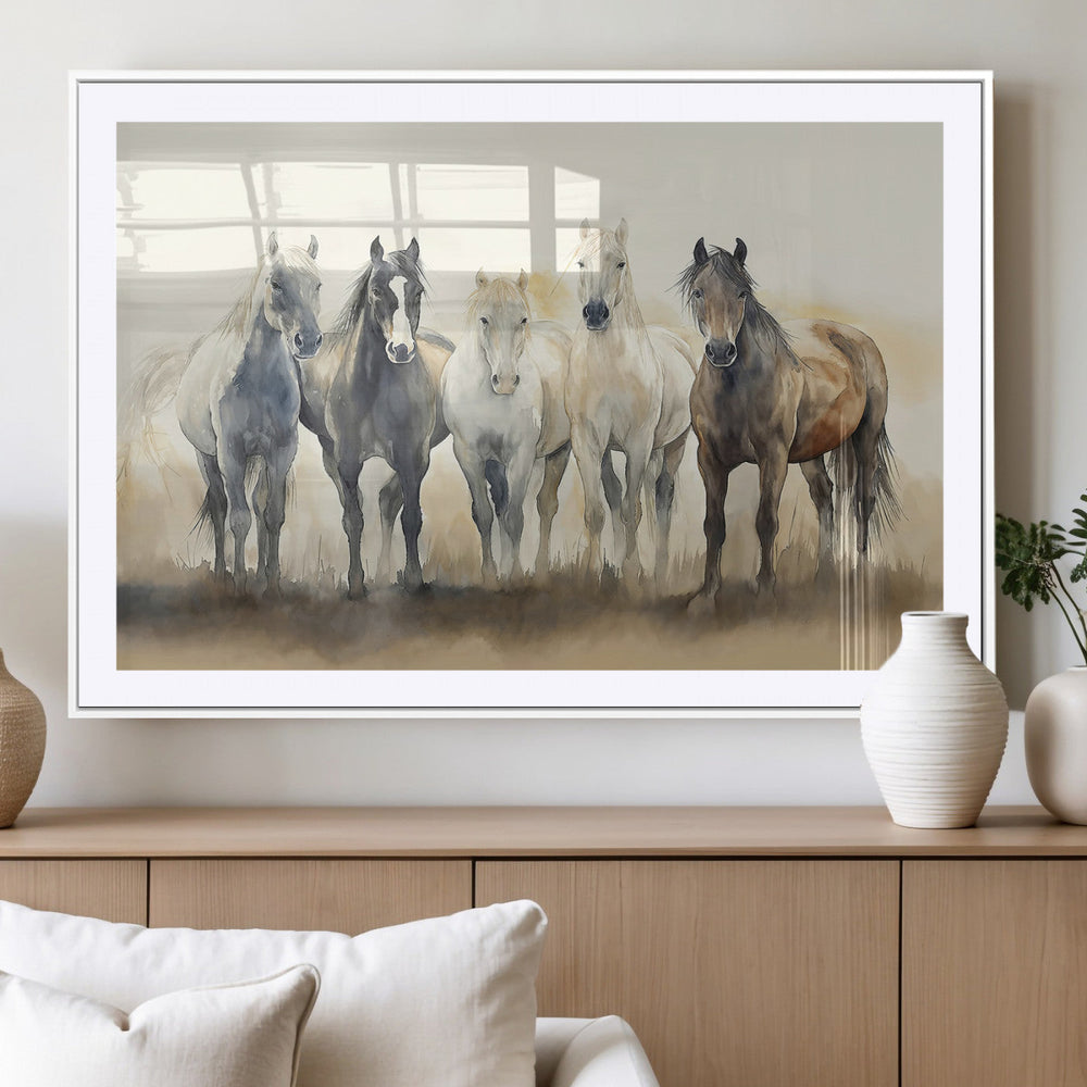 Wild Horses Wall Art Canvas Print, Framed Running Horses Art