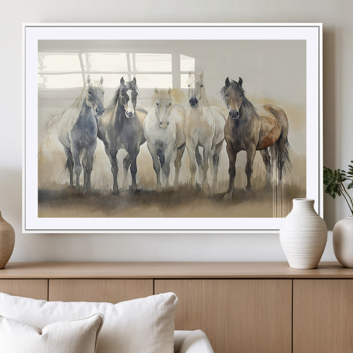 Wild Horses Wall Art Canvas Print, Framed Running Horses Art