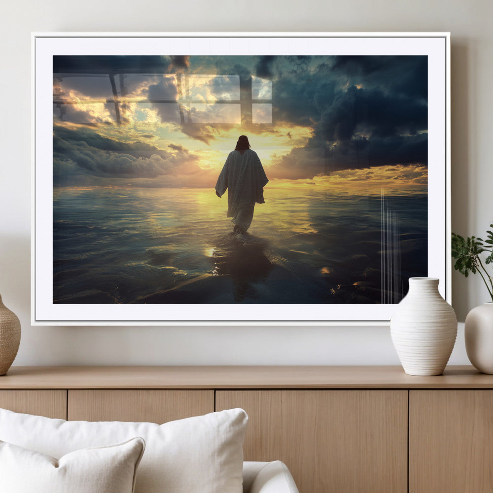 Jesus Walks Wall Art Canvas Print Framed Divine Sunset Art