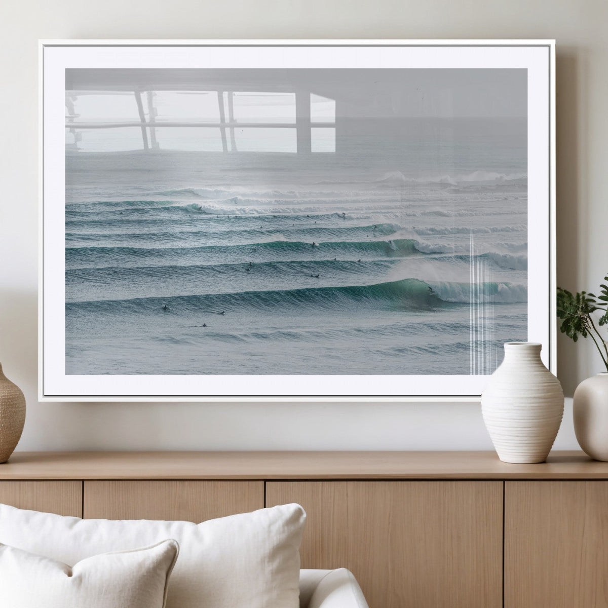 Ocean Waves Wall Art Canvas Print – Framed Surfer Lineup