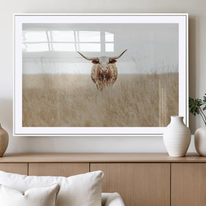 Texas Longhorn Wall Art Canvas Print – Framed Lone Cattle