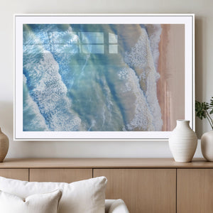 Aerial Ocean View Wall Art Canvas Print – Framed Soft Blue