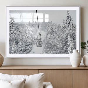 Snowy Ski Lift Wall Art – Framed Winter Mountain Canvas