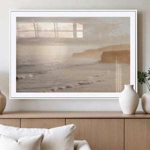 Misty Coastal Wall Art Canvas Print – Framed Golden Sunset