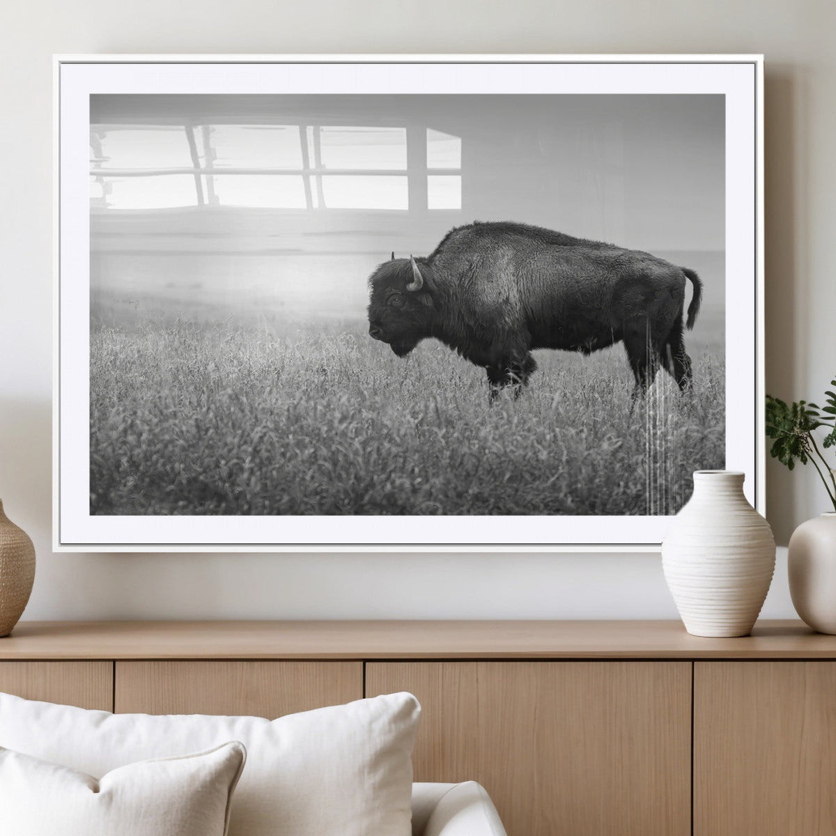 Bison Wall Art Canvas Print – Framed Rustic Wildlife Scene