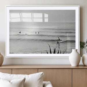 Surfer Silhouette Wall Art – Framed Calm Ocean Canvas