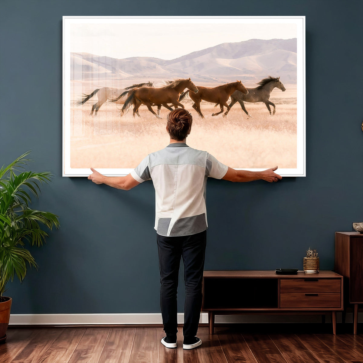 Wild Horse Wall Art Canvas Print – Framed Rustic Western Art