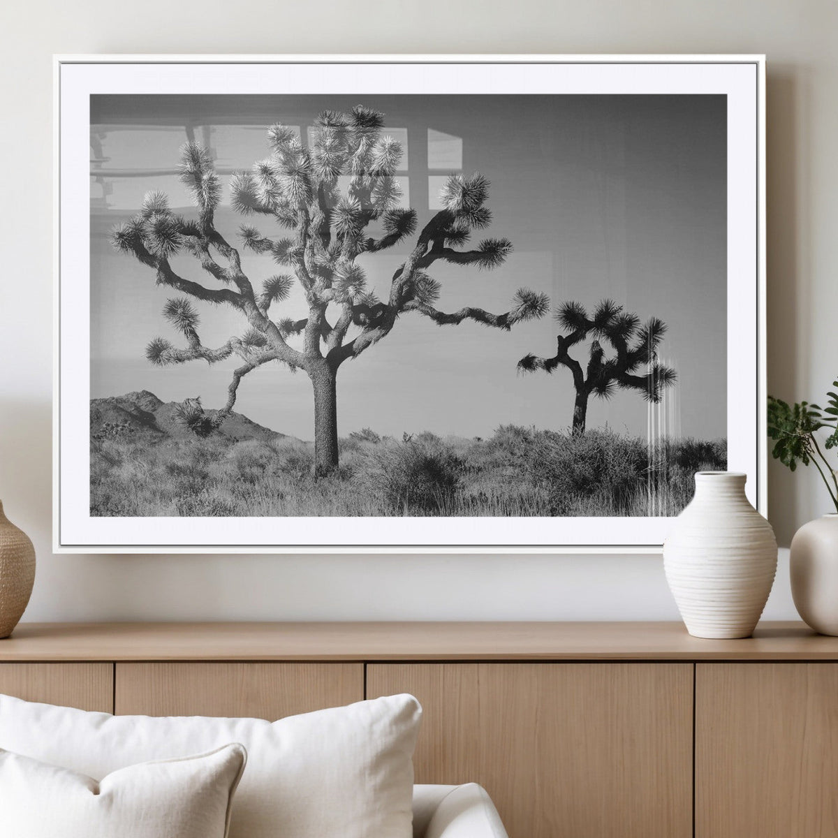 Joshua Tree Wall Art Canvas Print – Framed Monochrome Desert